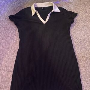 H& M Divided Black & White Collared  Midi Length Dress